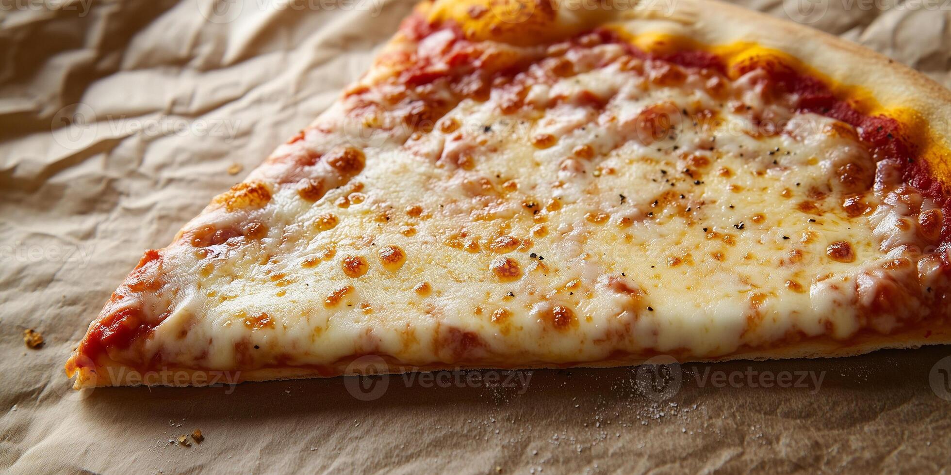 Close-up of Margherita pizza slice, highlighting cheese and tomato, culinary photography photo