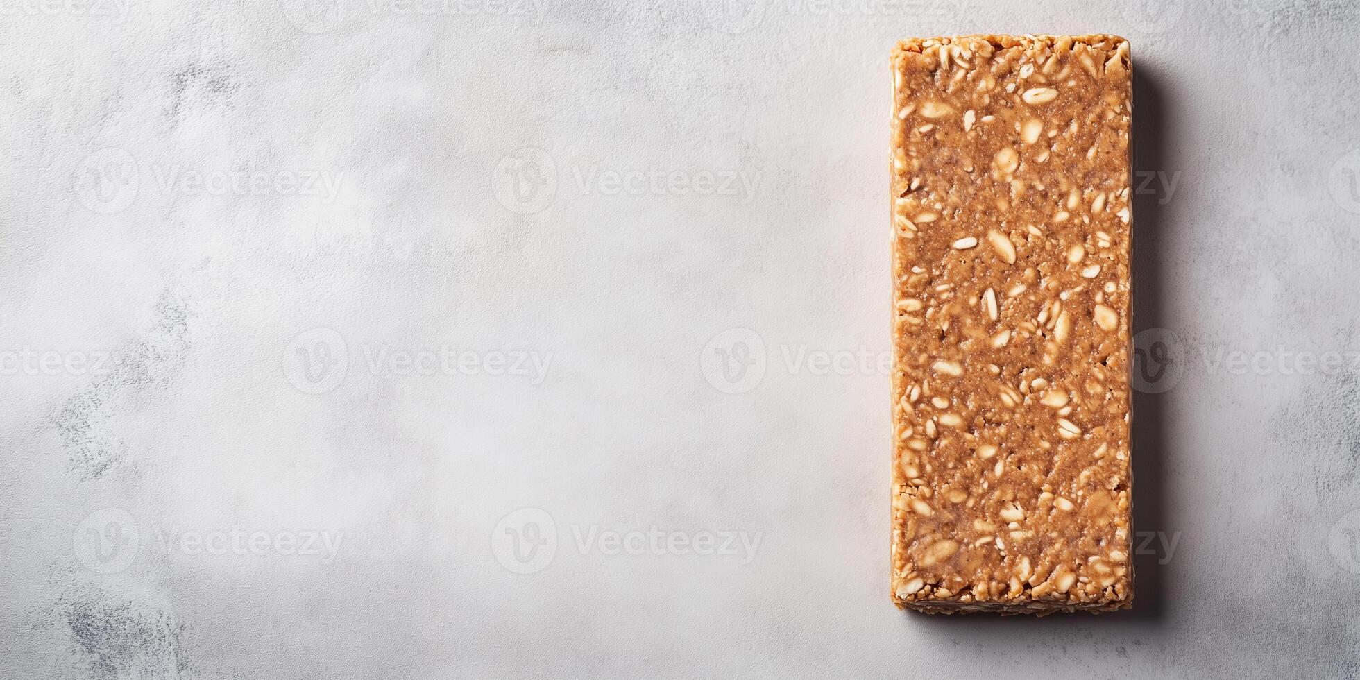Protein bar on a flat surface with a smooth appearance, food photography photo