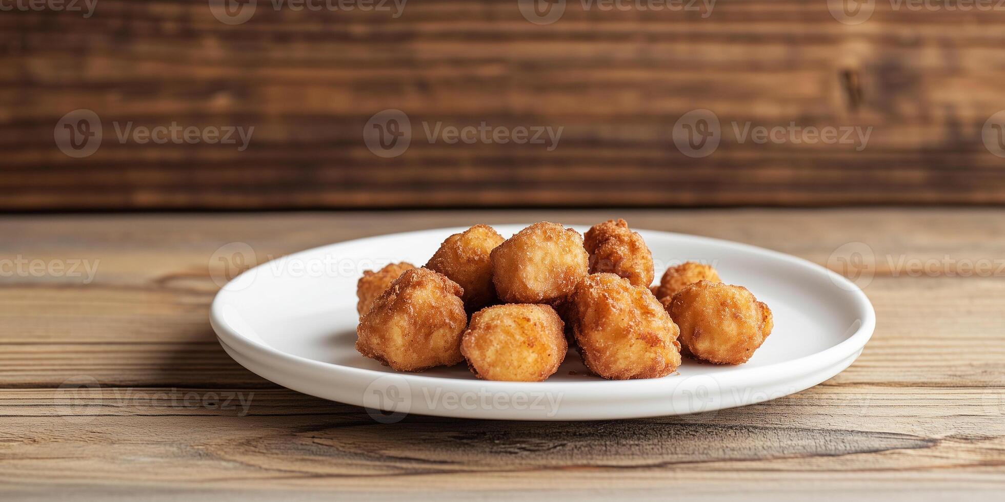 White ceramic plate with a small pile of nuggets, ready to be served, food photography photo