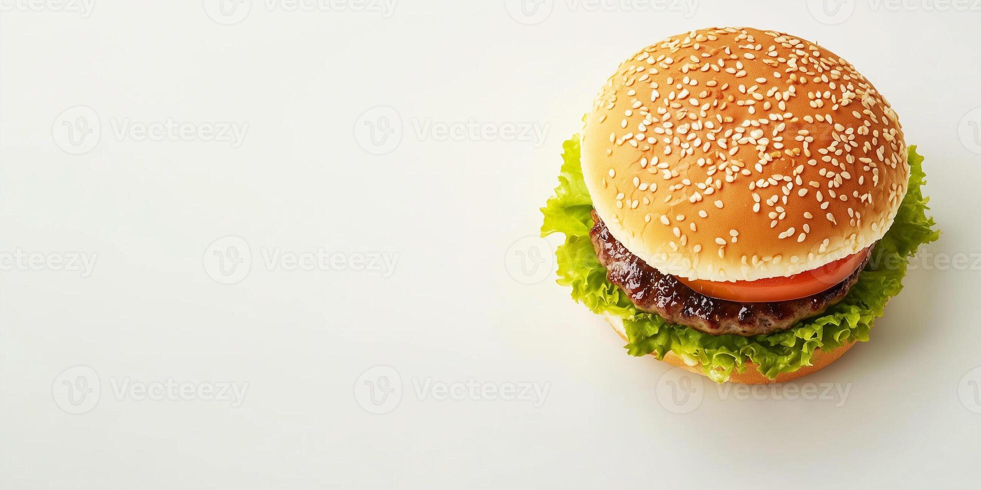Close-up of a gourmet burger with multiple fillings, arranged horizontally, food photography photo
