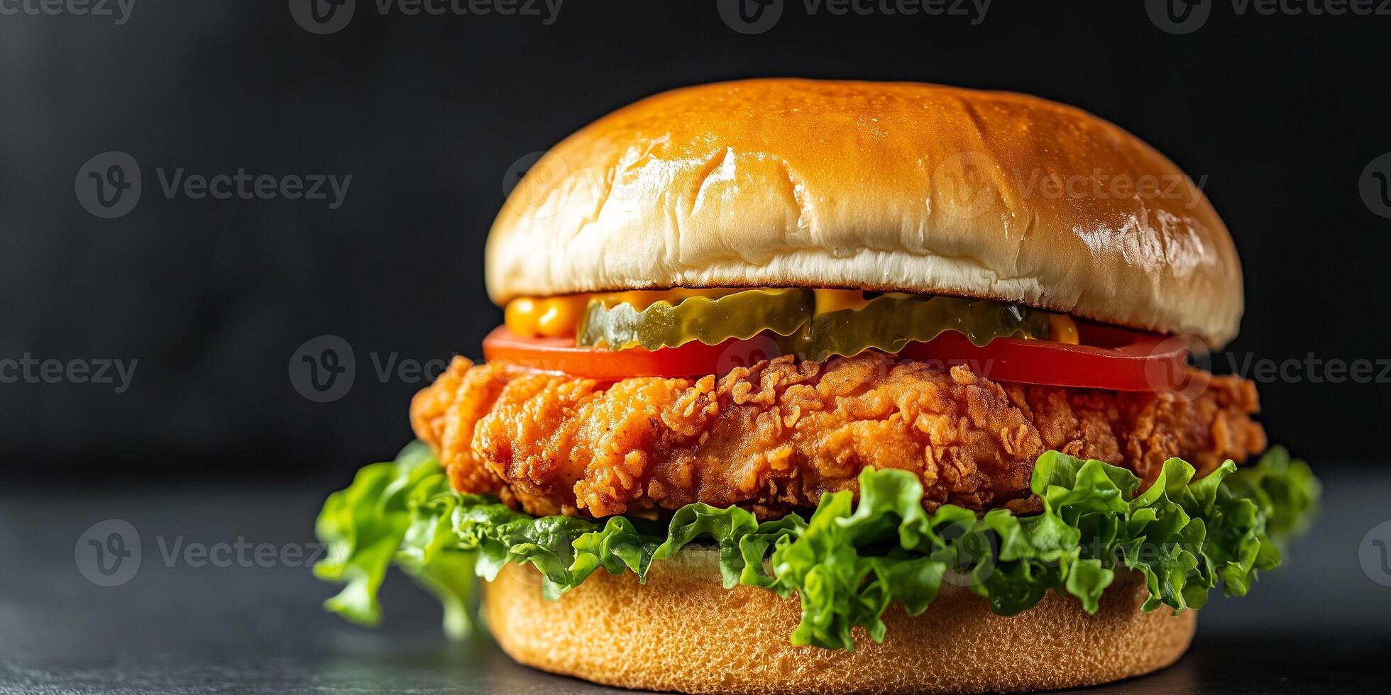 Close-up of chicken sandwich with visible filling, photorealistic food photo