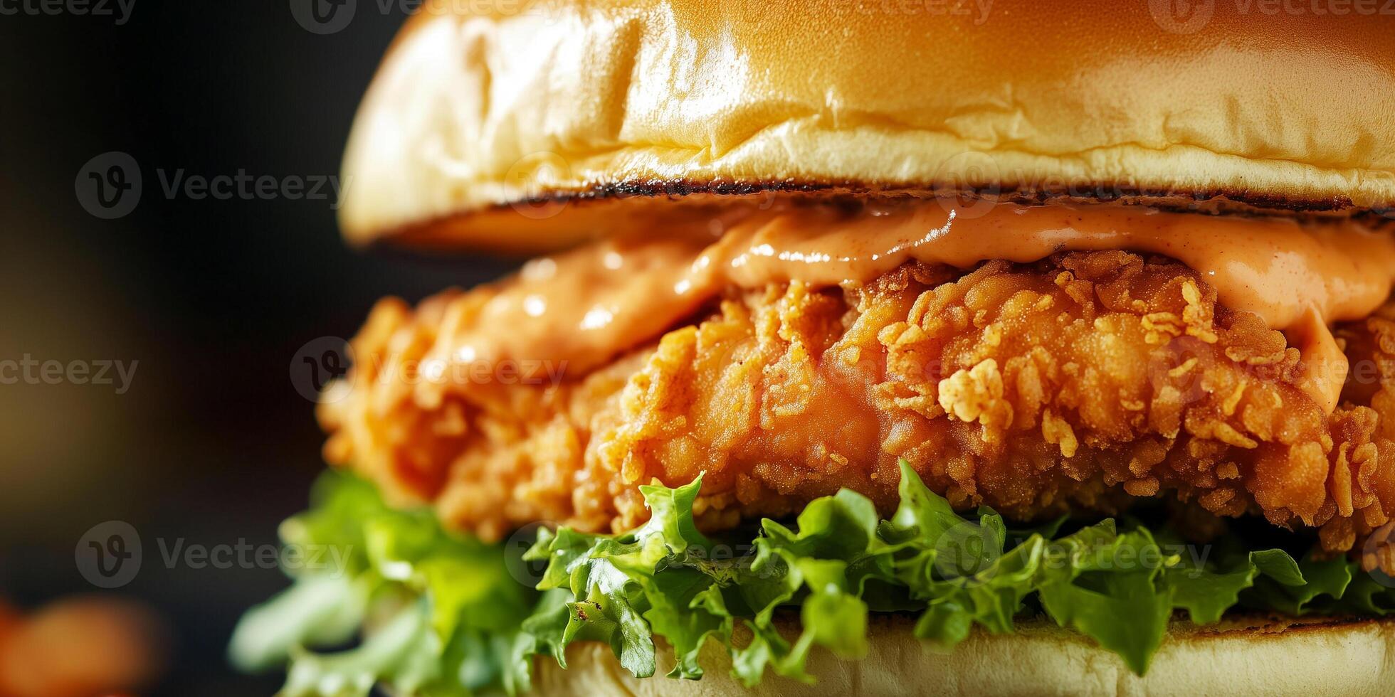 Close-up of chicken sandwich with visible filling, gastronomy photography photo