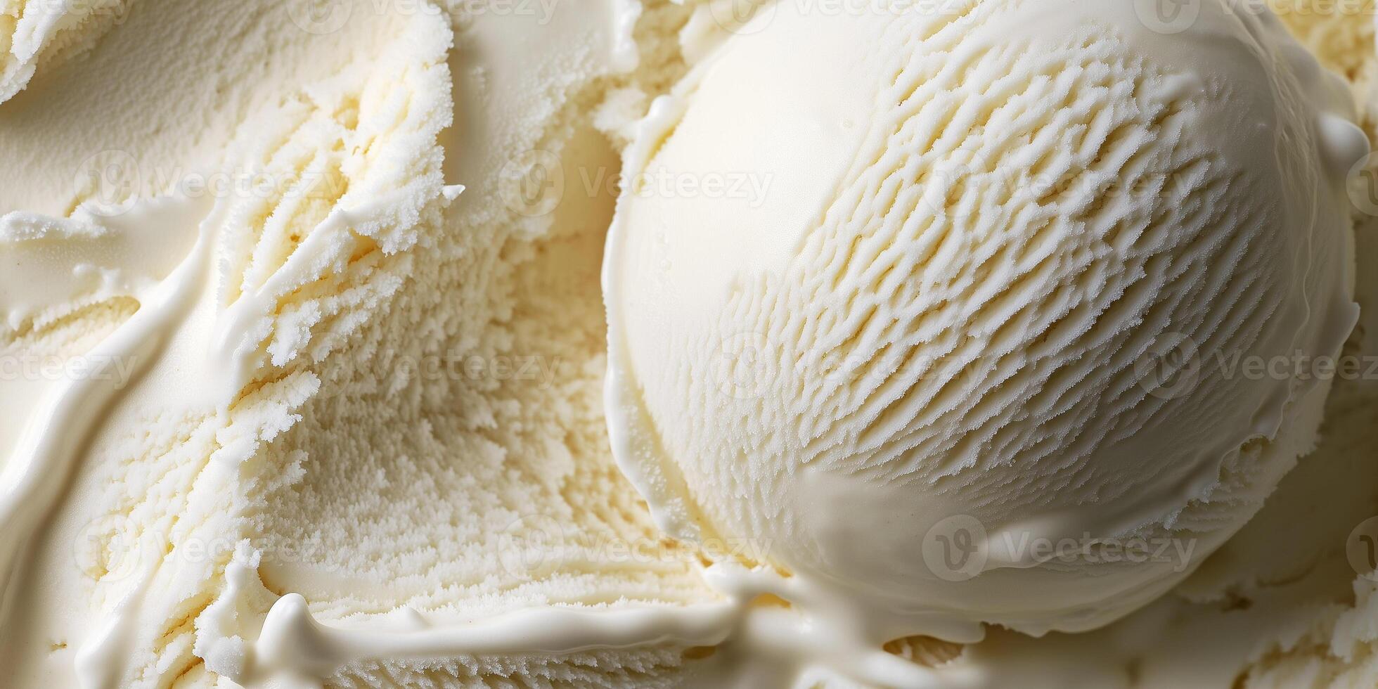 Close-up of a vanilla ice cream scoop, showing fine texture and smooth surface, photorealistic food photo