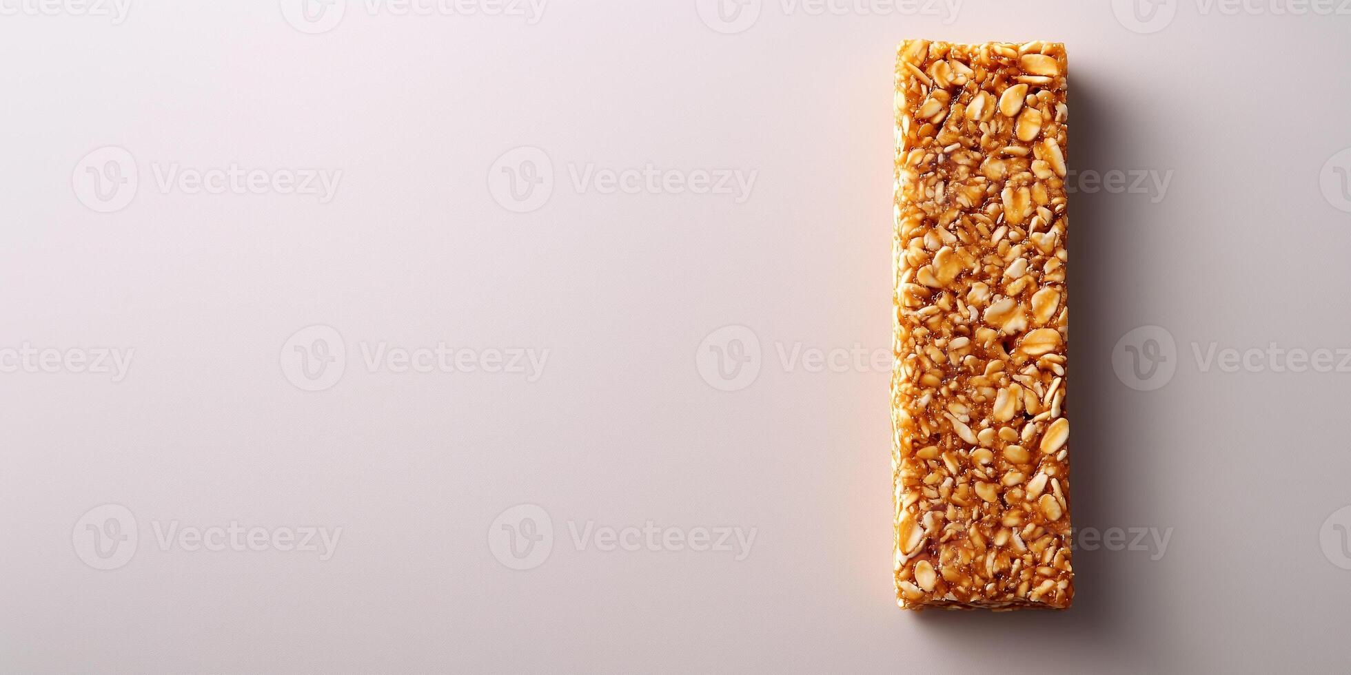 Protein bar with a dense, compact appearance on a plain background, photorealistic food photo