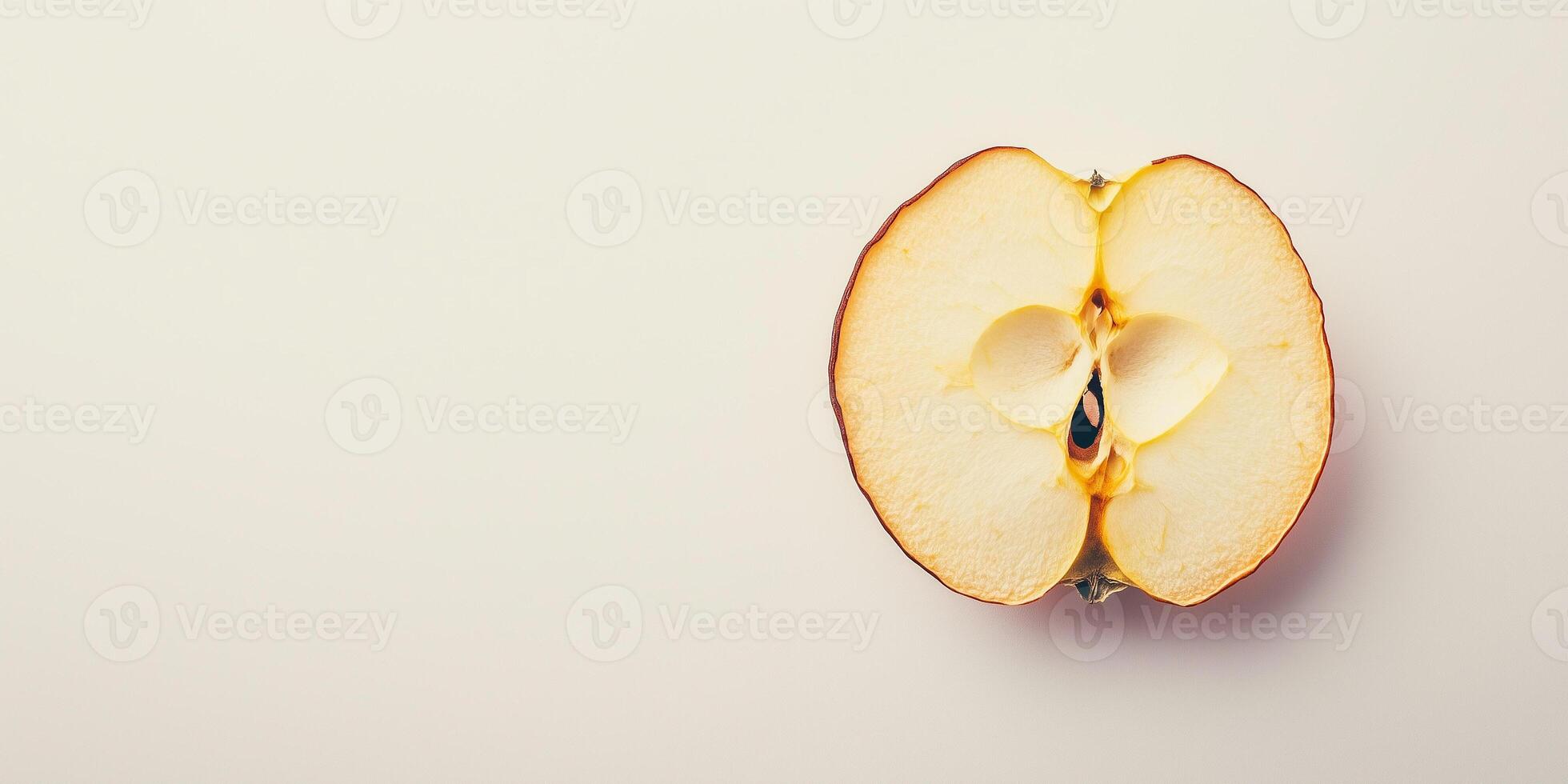 Single dried apple slice centered on a plain background, photorealistic food photo