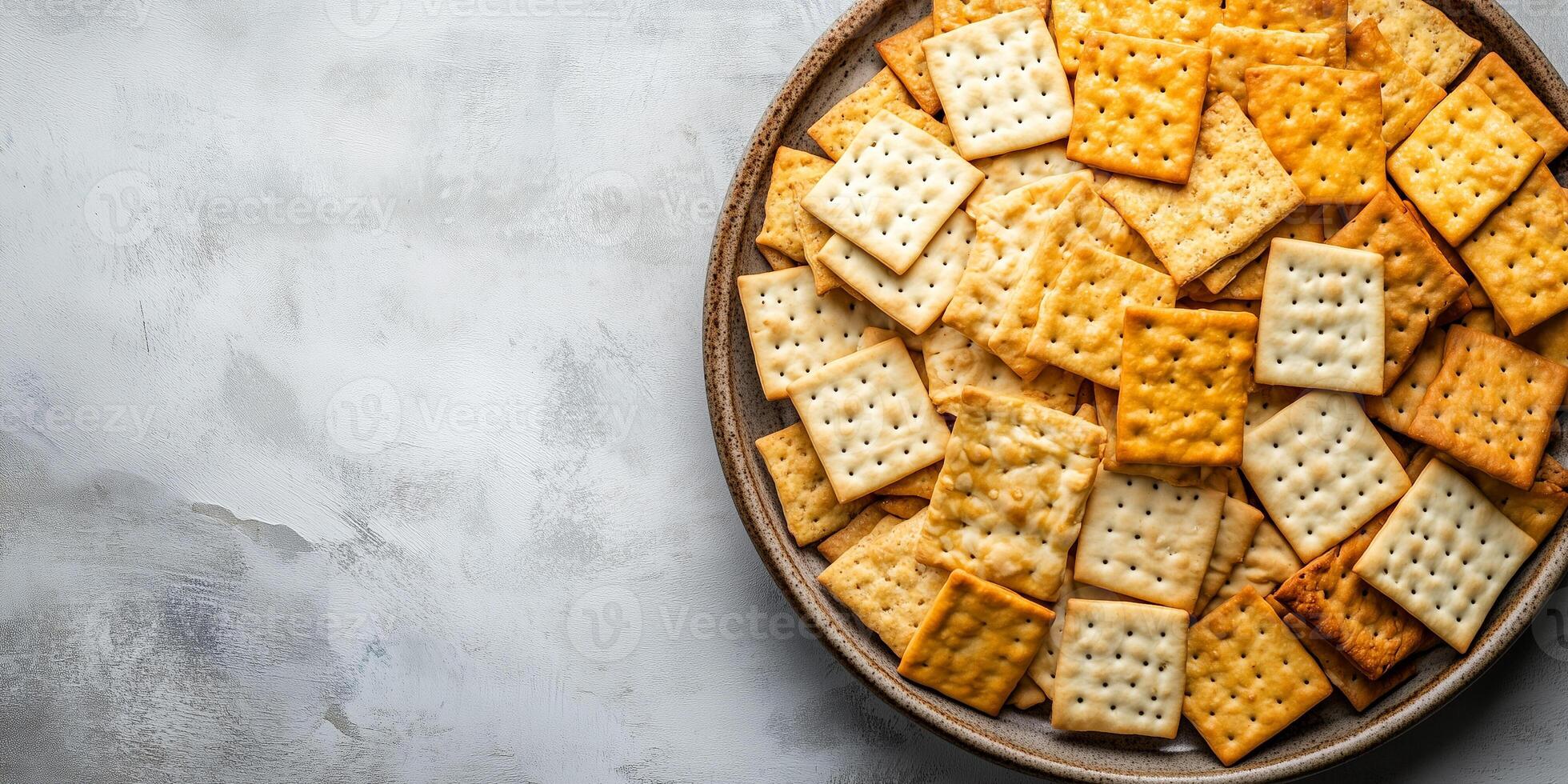 Crackers placed carefully on a large round dish, photorealistic food photo