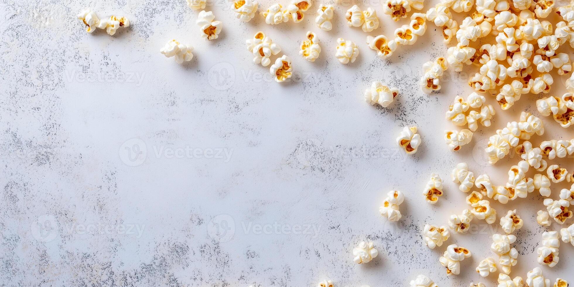 Kettle corn arranged on a plain surface, with individual popped kernels easily visible, photorealistic food photo