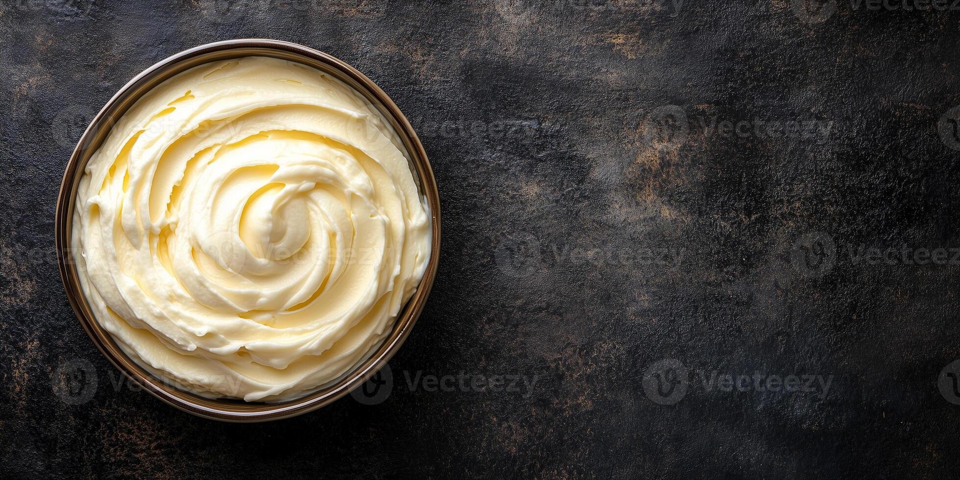 Mousse in a round dish with a smooth surface, no additional elements, gastronomy photography photo