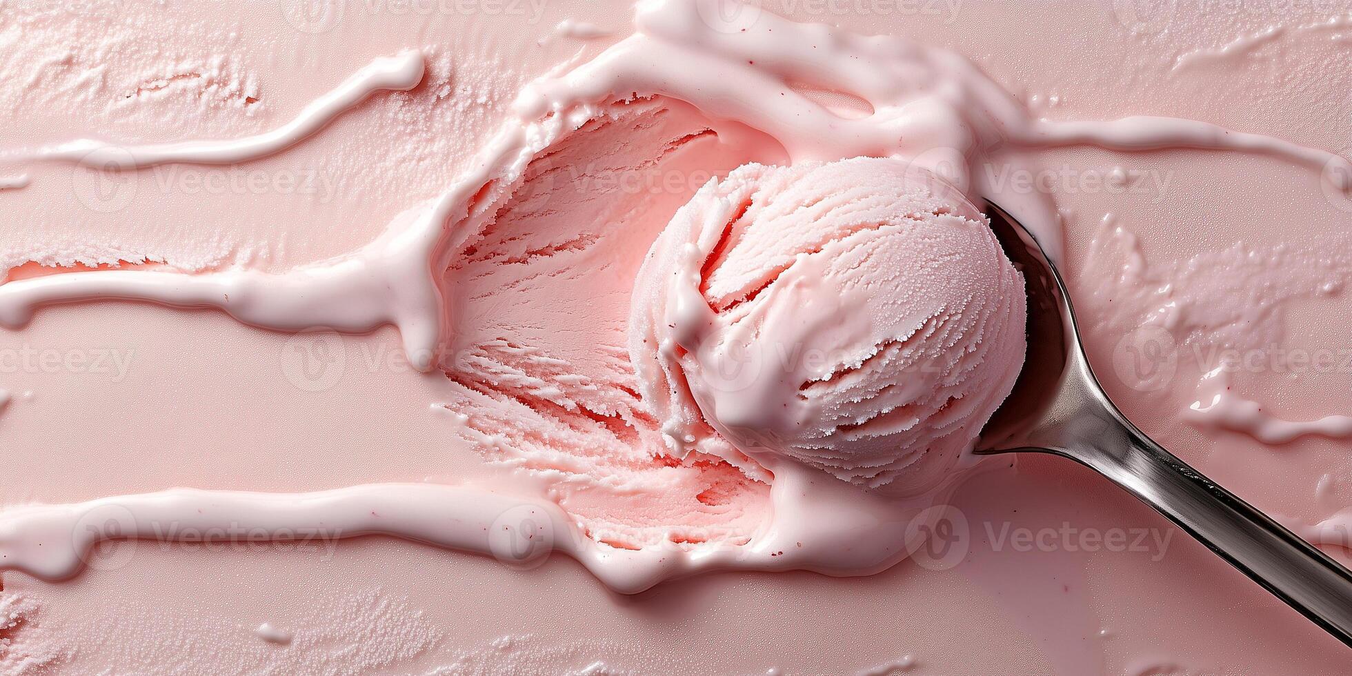 Close-up of a melting ice cream scoop, showing soft edges and textured surface, meal photography photo