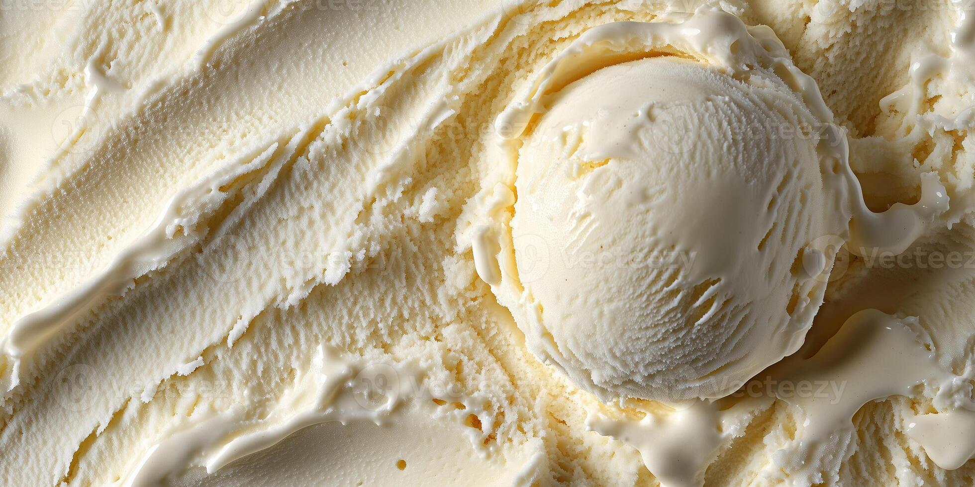 Close-up of a vanilla ice cream scoop, showing fine texture and smooth surface, food setting photo
