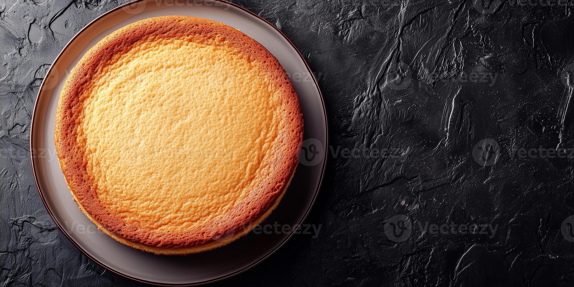 Gluten-free cake with smooth surface on a flat round plate, meal photography photo