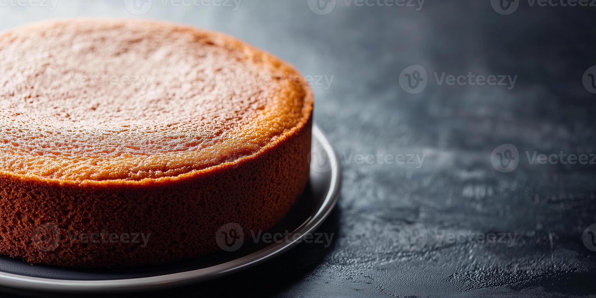 Gluten-free cake with smooth surface on a flat round plate, meal photography photo