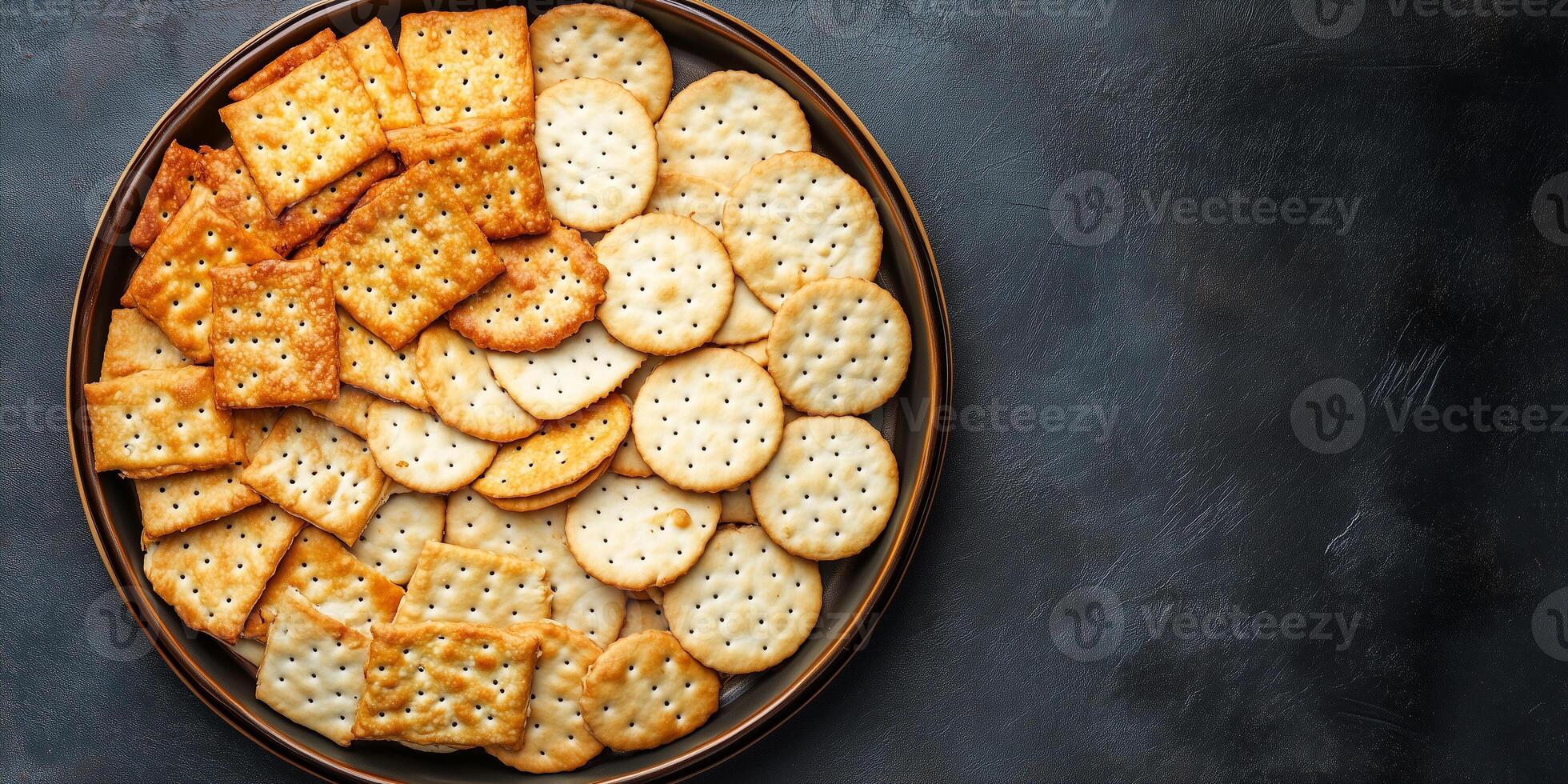 Crackers placed carefully on a large round dish, food setting photo