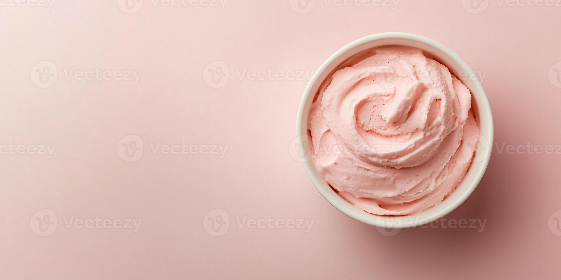 Mousse in a small plain bowl shown from above, with minimalistic presentation, meal photography photo