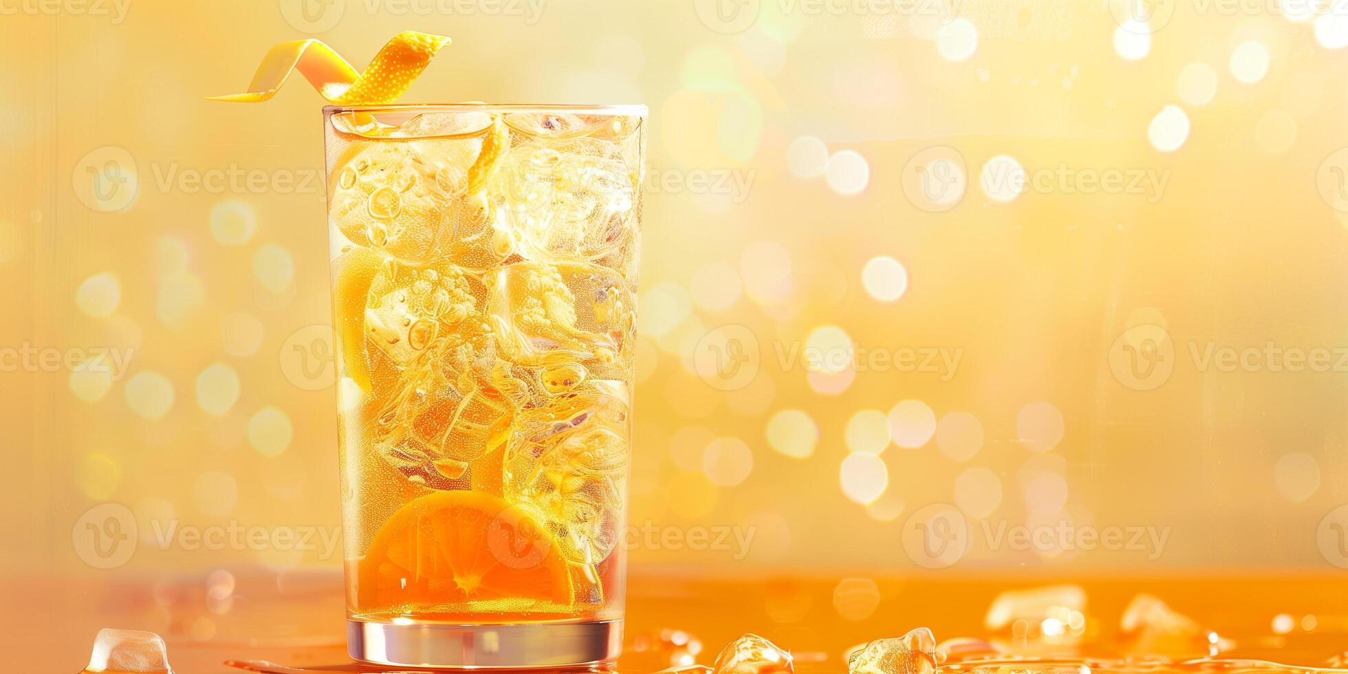 Tumbler with pale carbonated beverage and citrus peel twist, culinary photography photo
