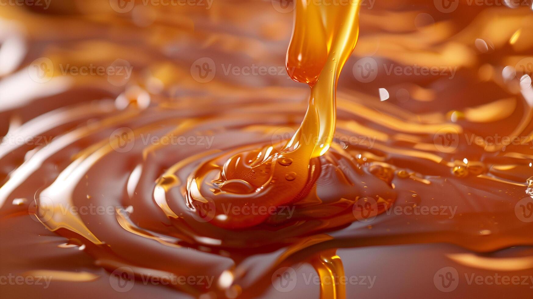 Close-up view of caramel sauce being drizzled onto a flat surface, gastronomy photography photo