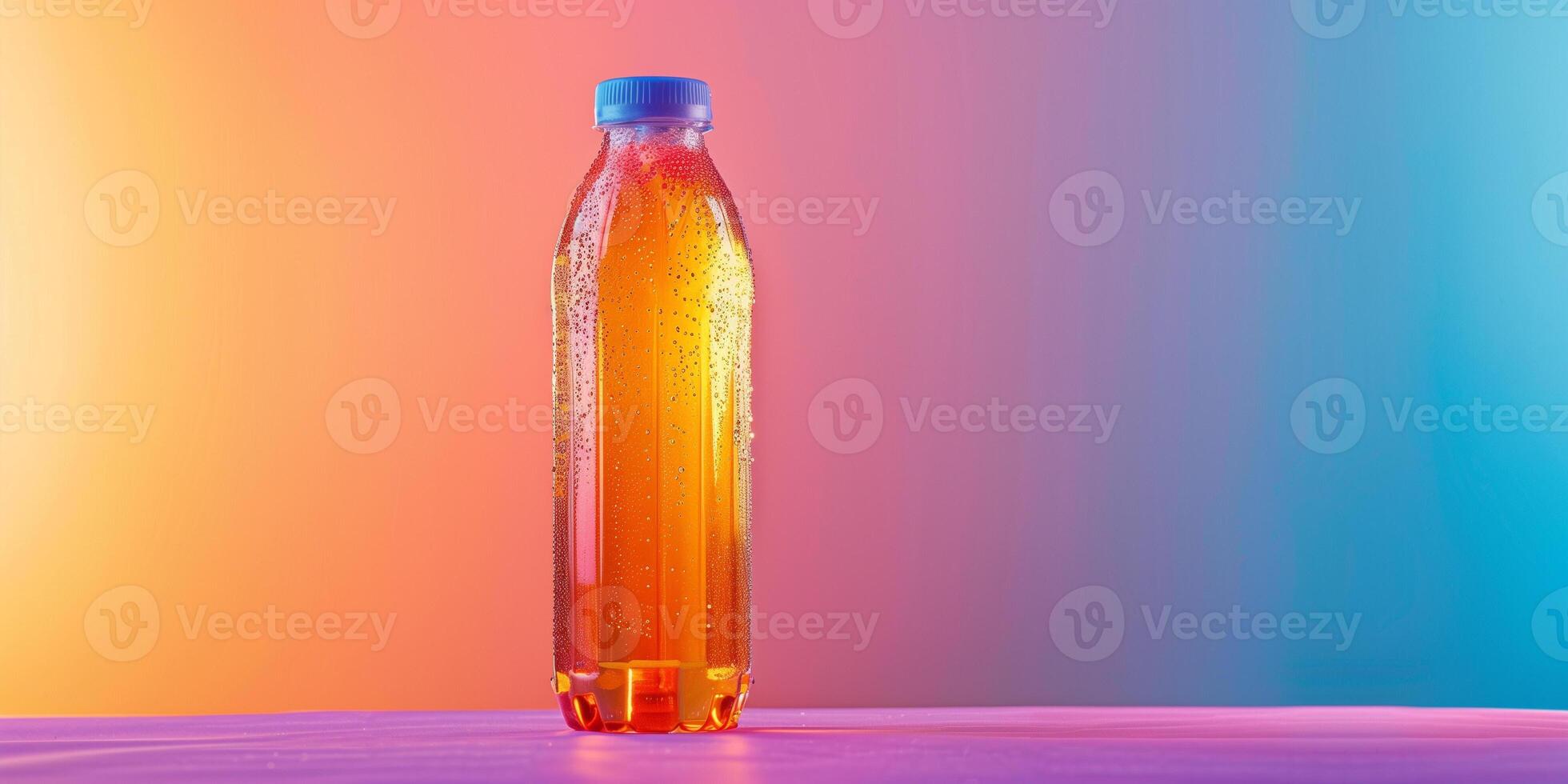 Single bottle of electrolyte replenishment drink standing against a gradient backdrop, photorealistic food photo