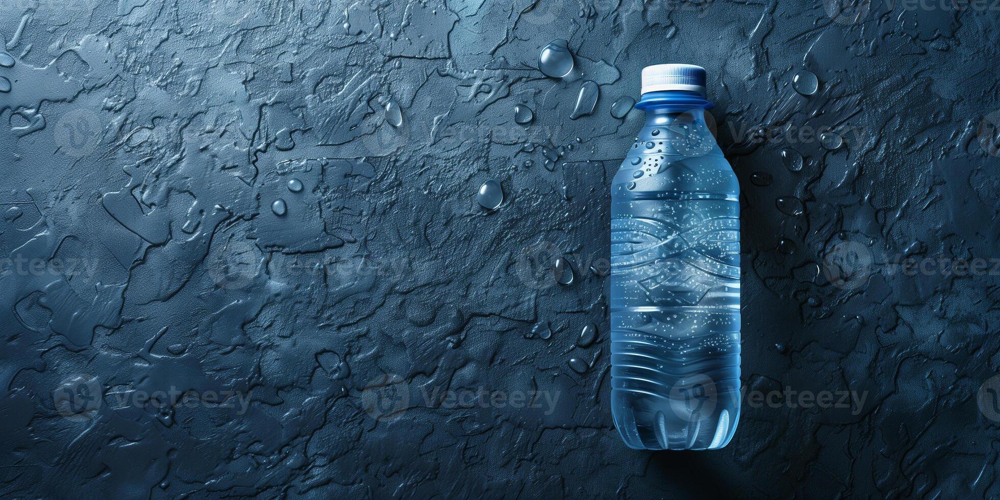 Electrolyte drink bottle with a sports cap, placed on a textured table surface, gastronomy photography photo