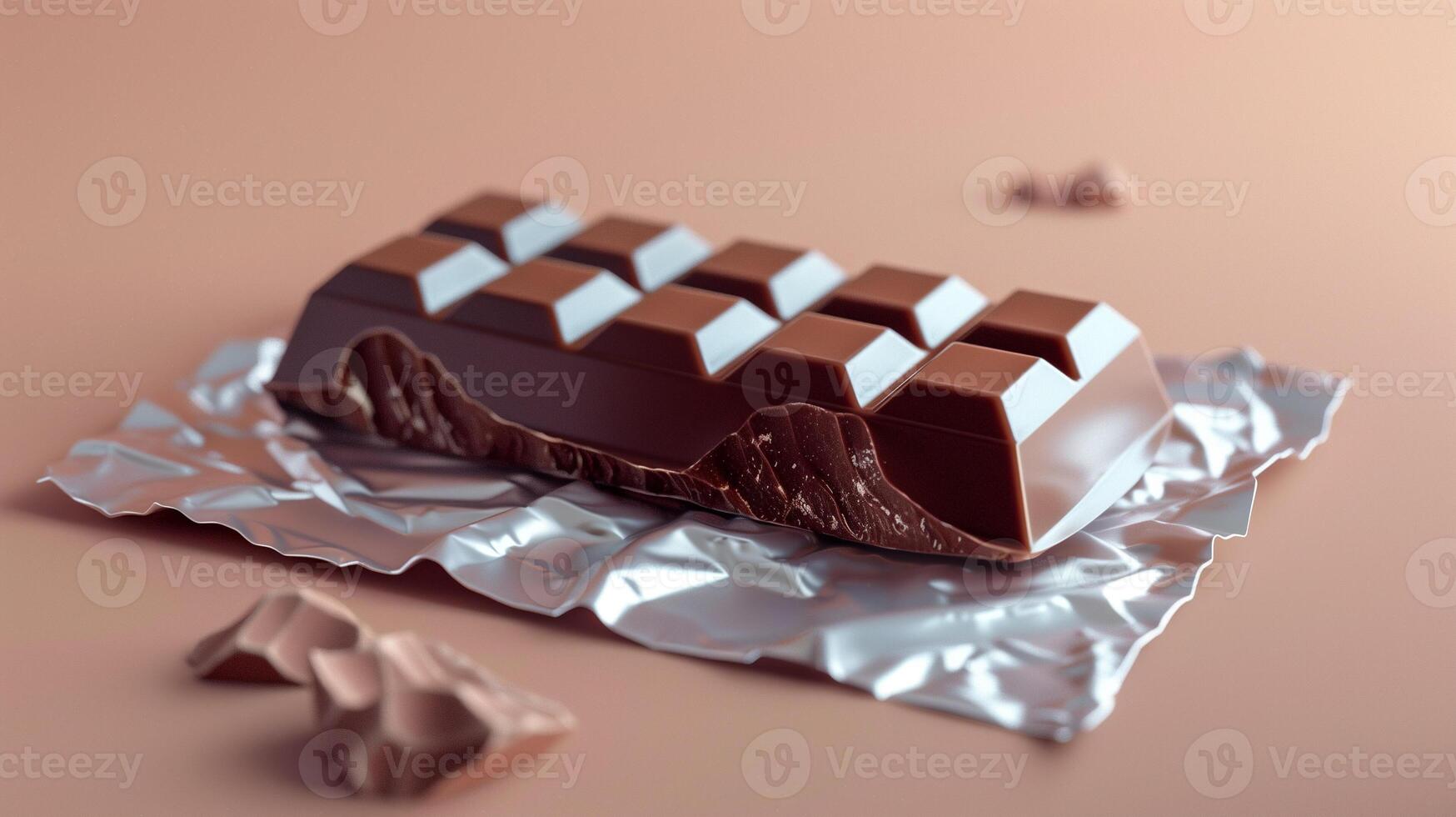 Filled chocolate bar partially unwrapped, revealing both the outer chocolate and inner filling, photorealistic food photo