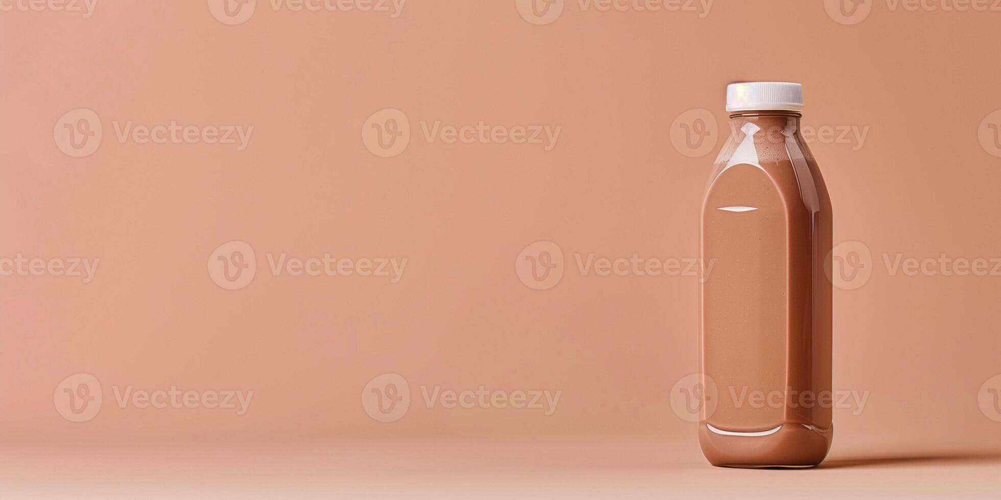 Bottle of meal replacement shake with balanced nutrients on plain background, meal photography photo