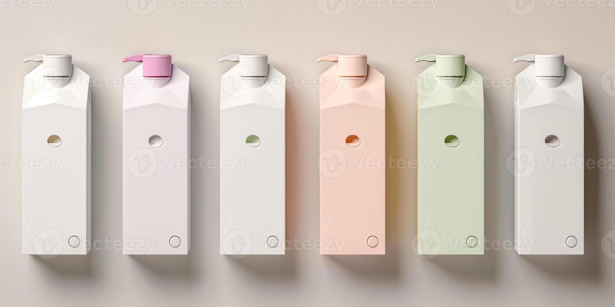 Collection of flavored milk cartons, each with distinct branding and flavor description, side by side, meal photography photo