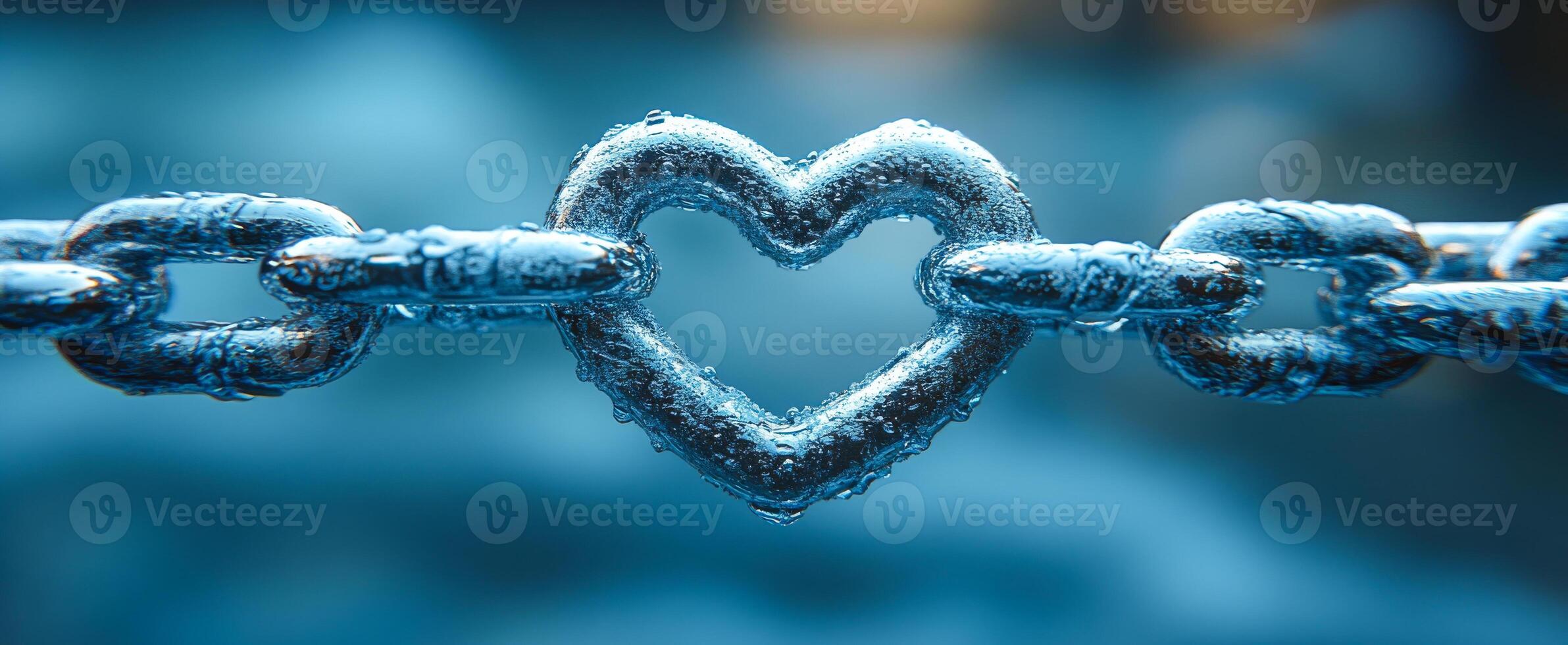 A chain with a heart shape in the middle. The chain is blue and the heart is silver photo