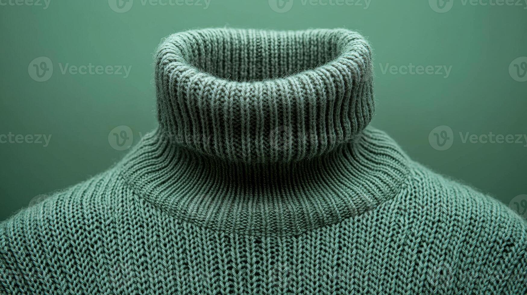 A green sweater with a knit collar. The sweater is made of wool and has a green color photo