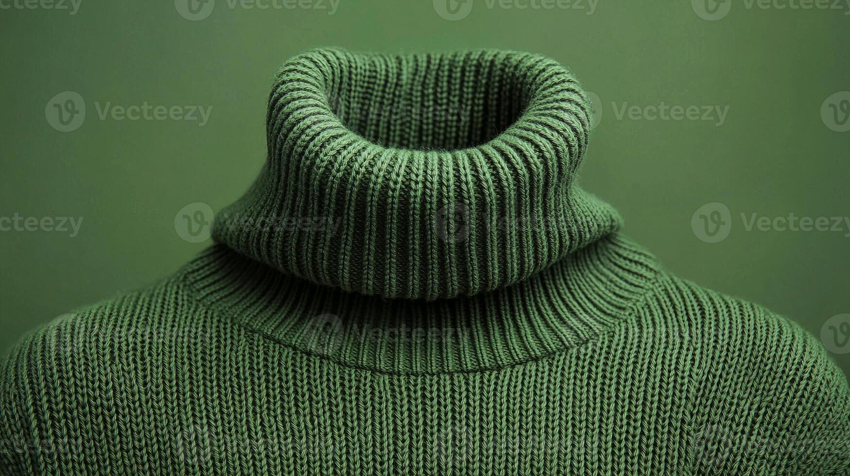 A green sweater with a green neckline. The sweater is knit and has a green color photo