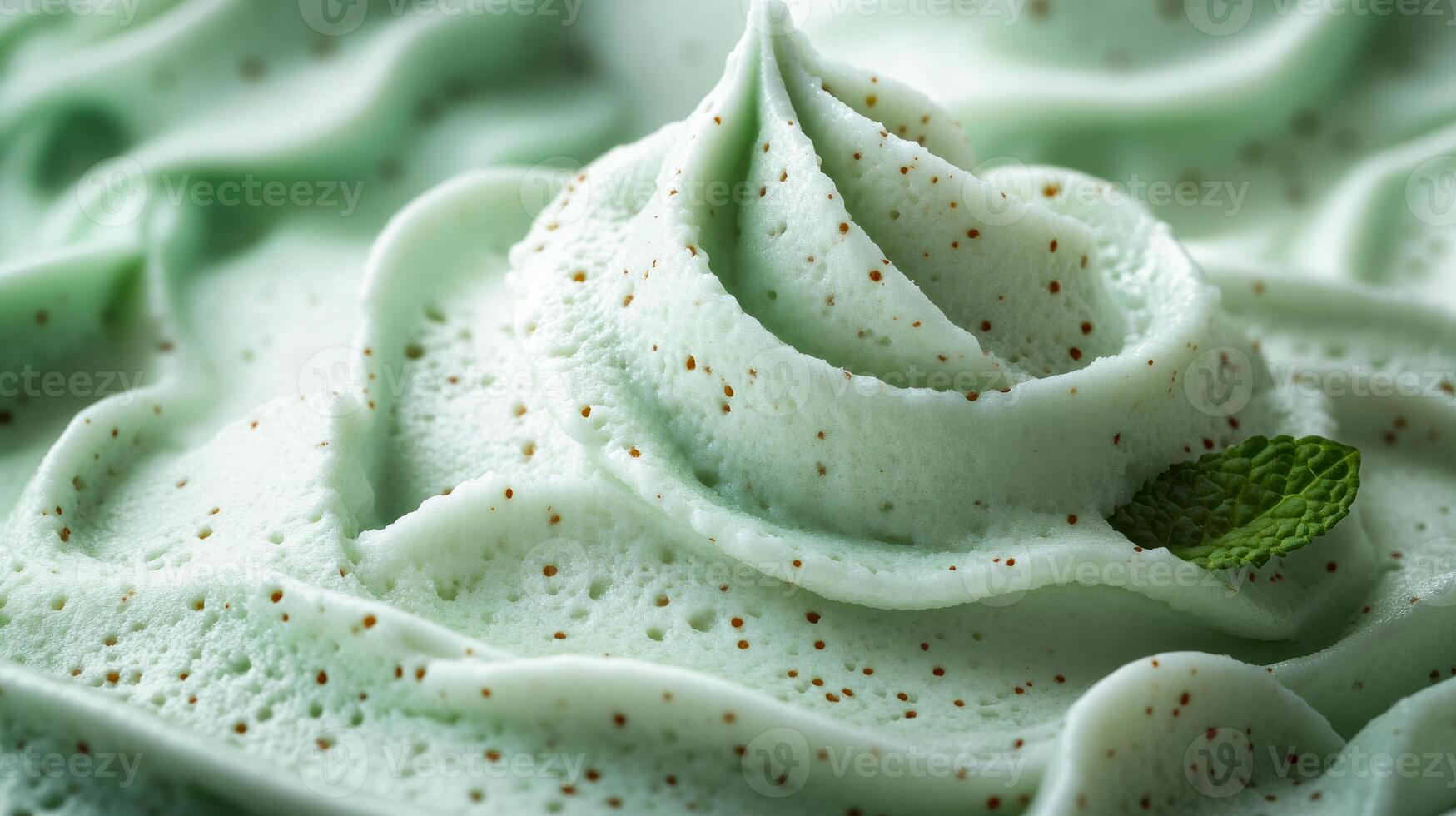 Mint green whipped cream with mint leaf. Fluffy mint green whipped cream swirls beautifully, topped with a mint leaf, inviting indulgence. photo