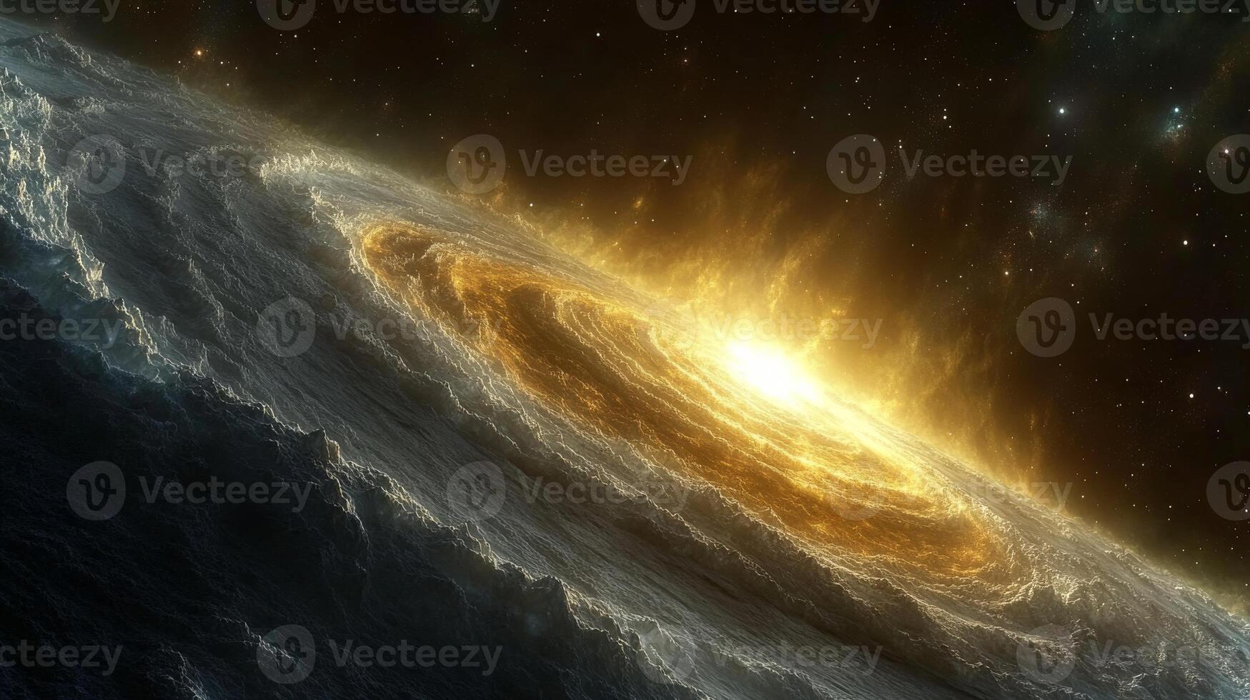 A captivating view showcases the solar system's outer boundary, filled with swirling gas and intense light phenomena, highlighting cosmic dynamics and beauty. photo