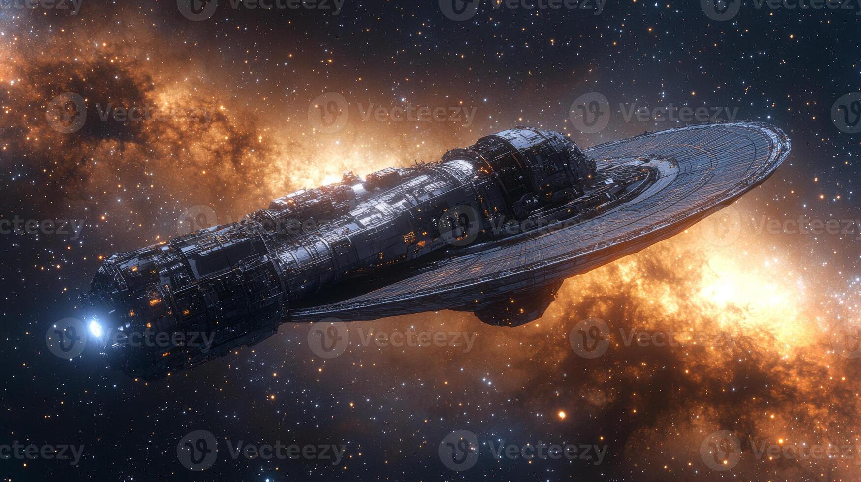 A massive space telescope orbits in deep space, collecting data on distant galaxies with precision. photo