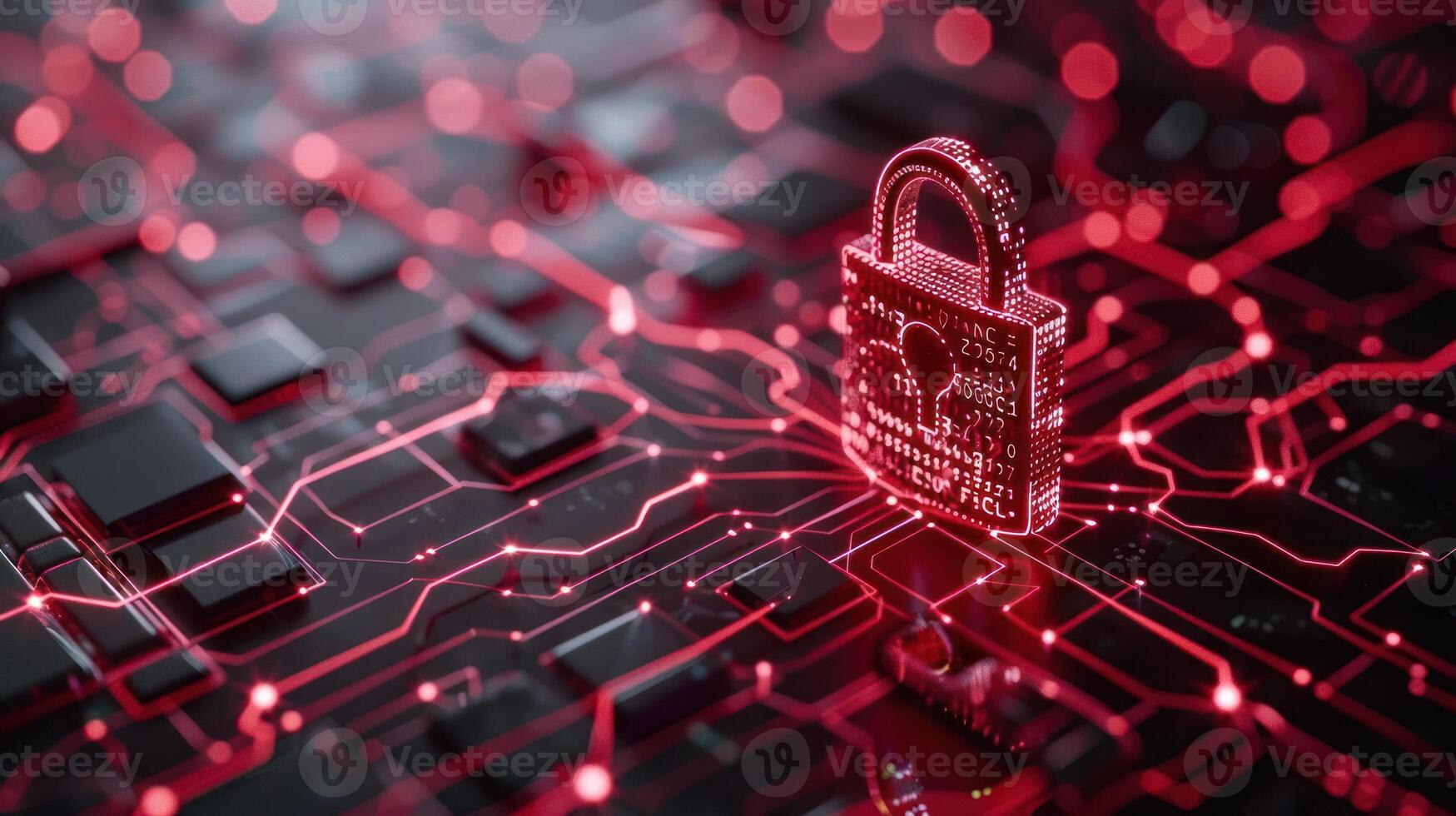 A digital lock symbolizing cybersecurity amidst a circuit board backdrop. photo