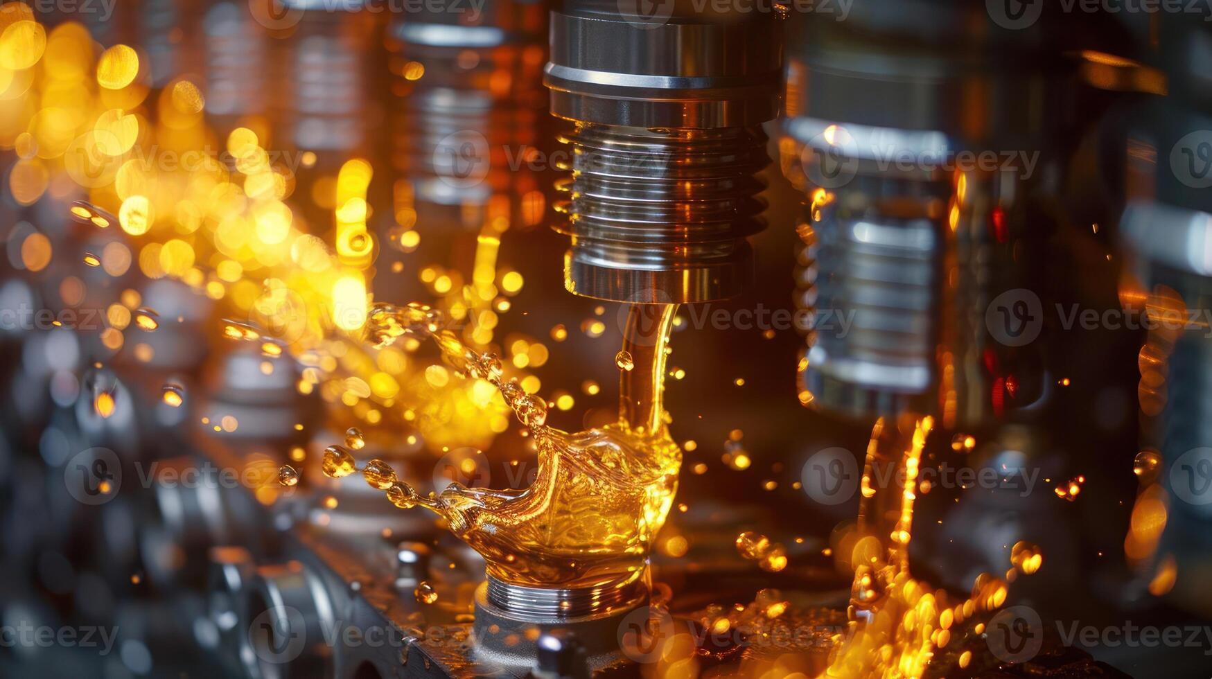 Close-up of industrial machinery with liquid splashes, highlighting engineering and precision. photo
