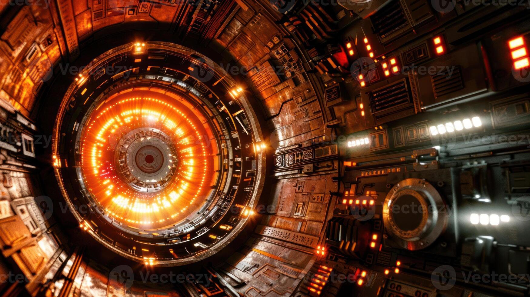 A futuristic tunnel with glowing lights, suggesting advanced technology and exploration. photo