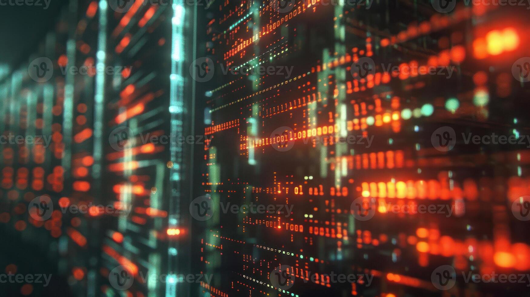 Abstract digital data visualization with glowing lines and patterns. photo