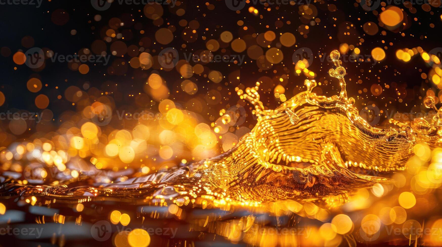 A vibrant splash of golden liquid with shimmering bokeh effects. photo
