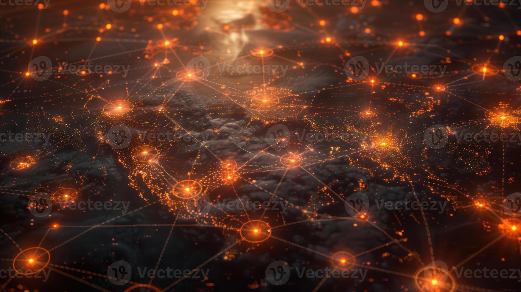 A digital representation of a connected world, showcasing global networks and data flow. photo