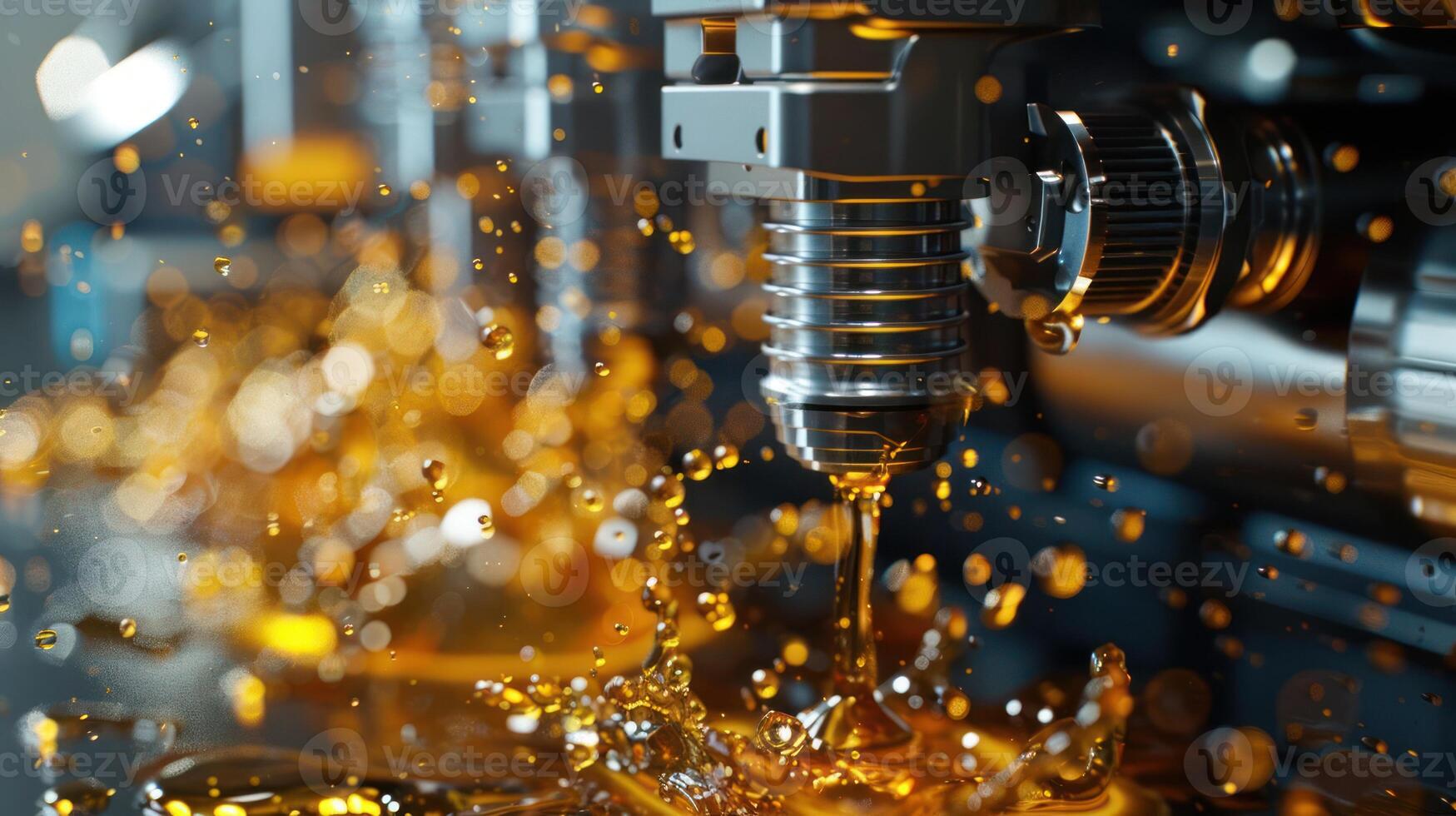 Close-up of machinery dispensing liquid, showcasing industrial processes and fluid dynamics. photo