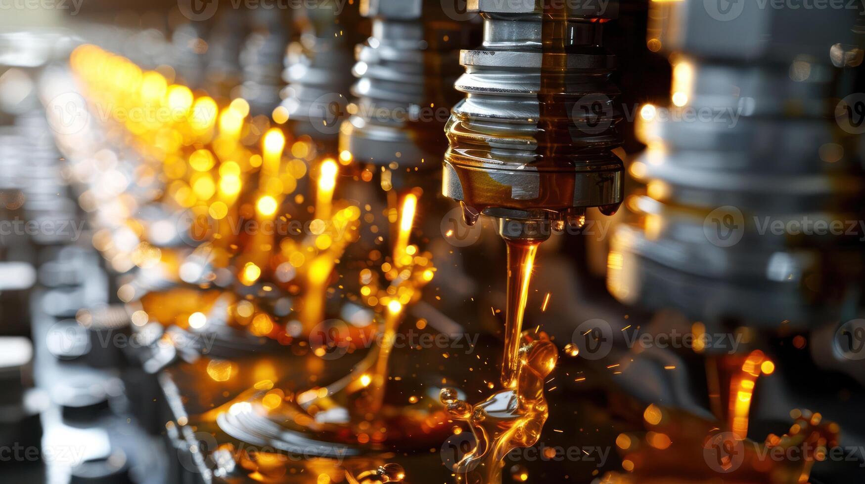 Close-up of machinery pouring liquid, showcasing industrial processes and oil production. photo