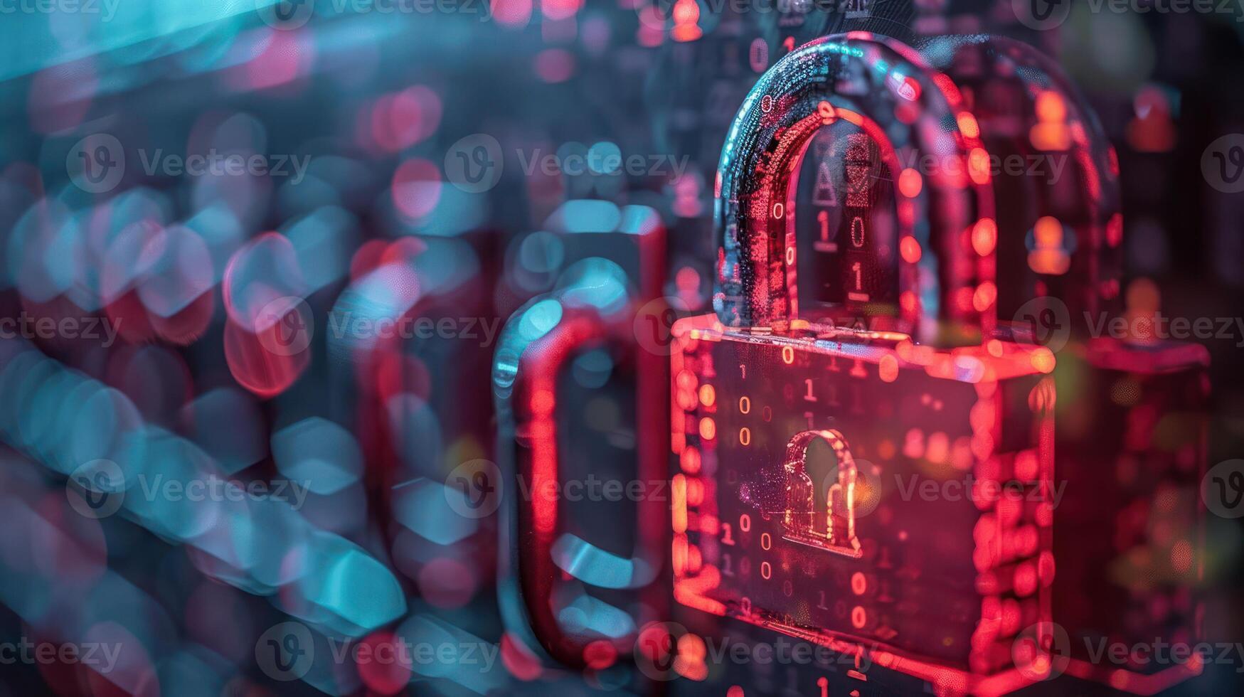 A digital lock surrounded by binary code, symbolizing cybersecurity and data protection. photo
