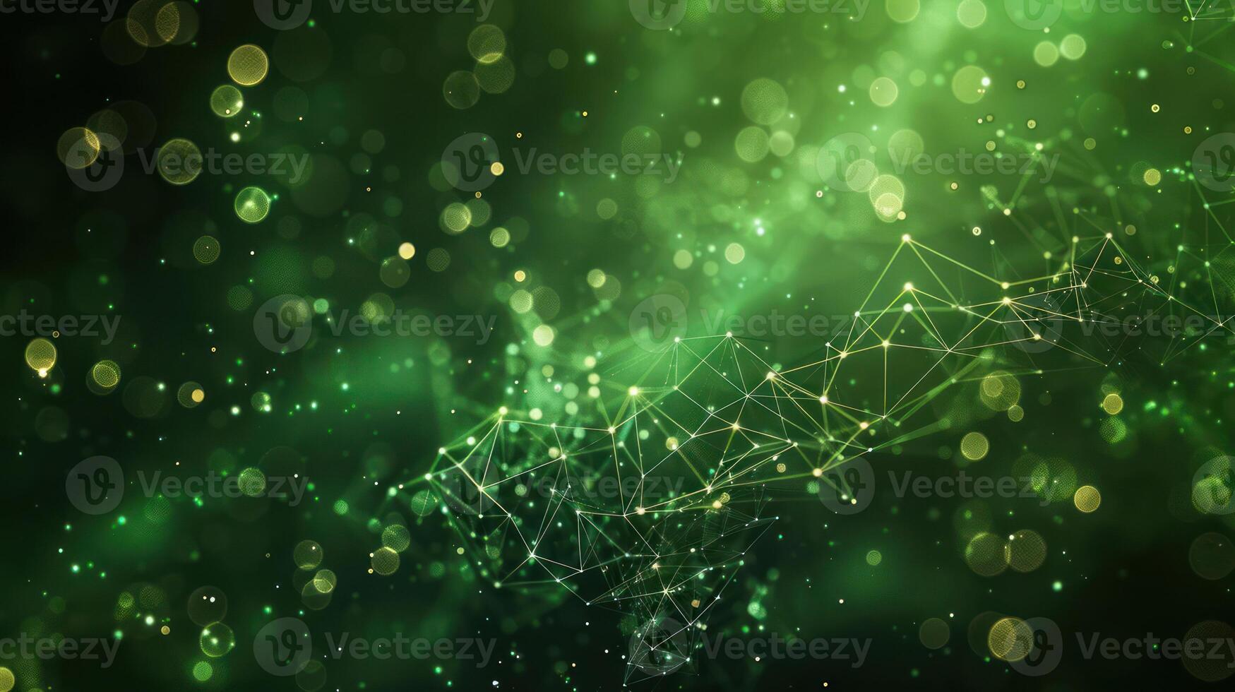 A vibrant abstract background with green hues and glowing particles, ideal for digital designs. photo