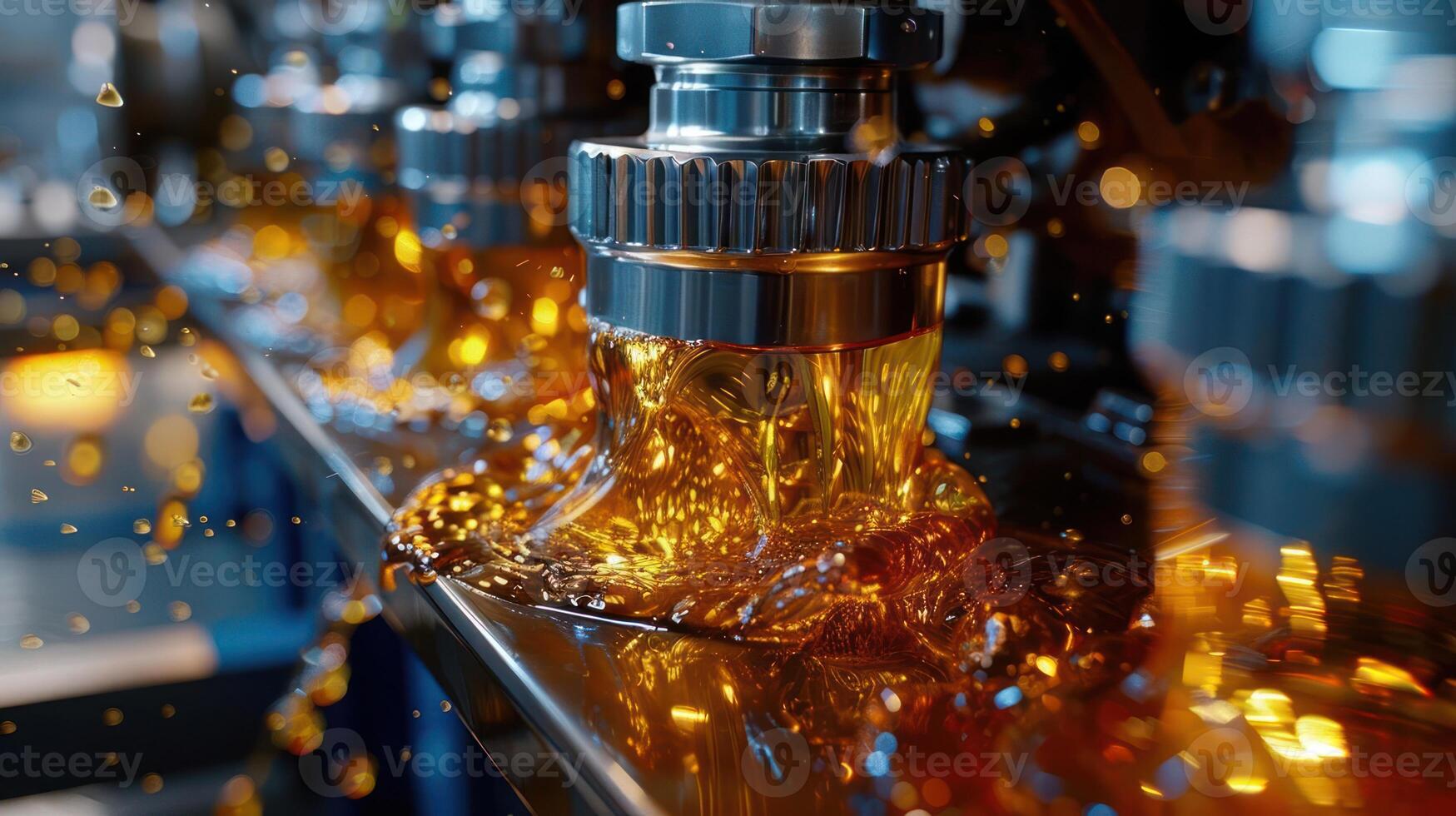 Close-up of machinery with flowing liquid, showcasing industrial processes and lubrication. photo