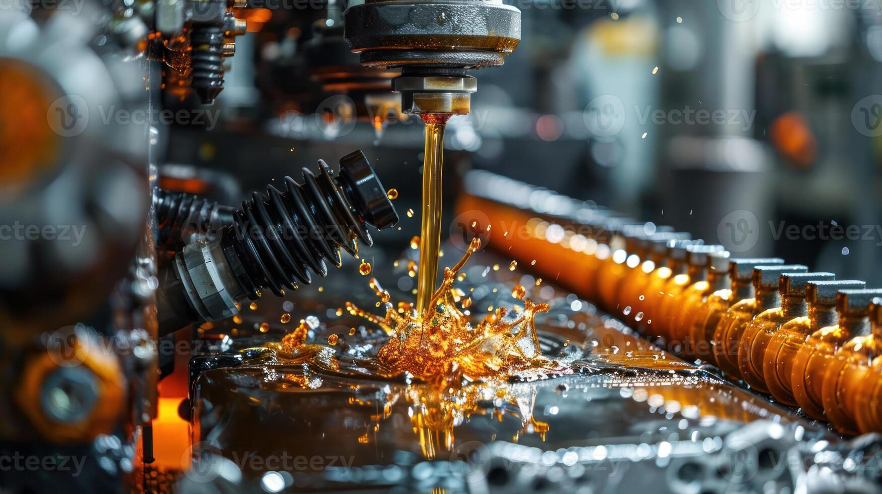 Close-up of industrial machinery pouring liquid, highlighting mechanics and fluid dynamics. photo