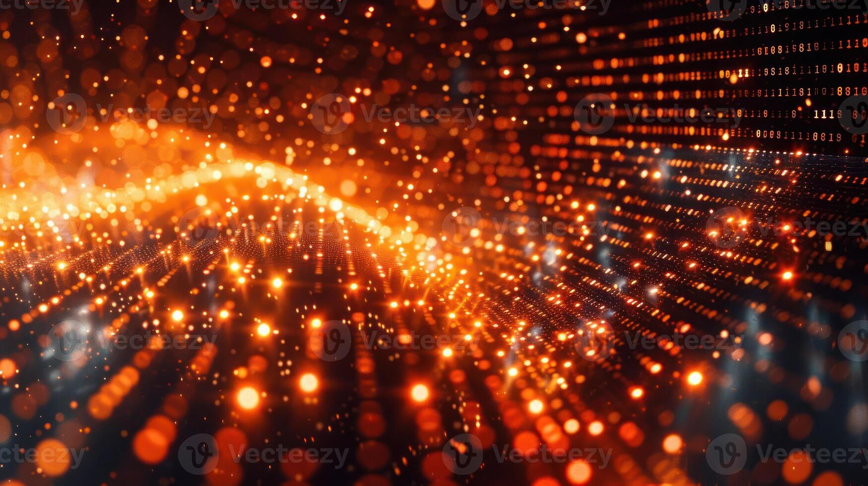 Abstract digital visualization of glowing particles in a wave-like pattern. photo