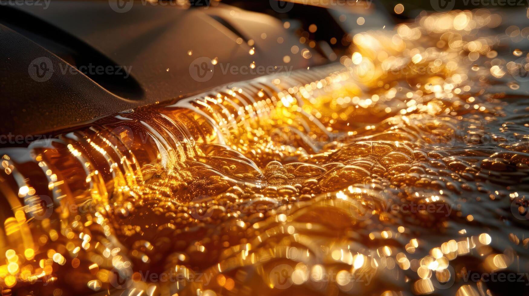 Close-up of shimmering liquid with golden hues, suggesting a dynamic flow. photo