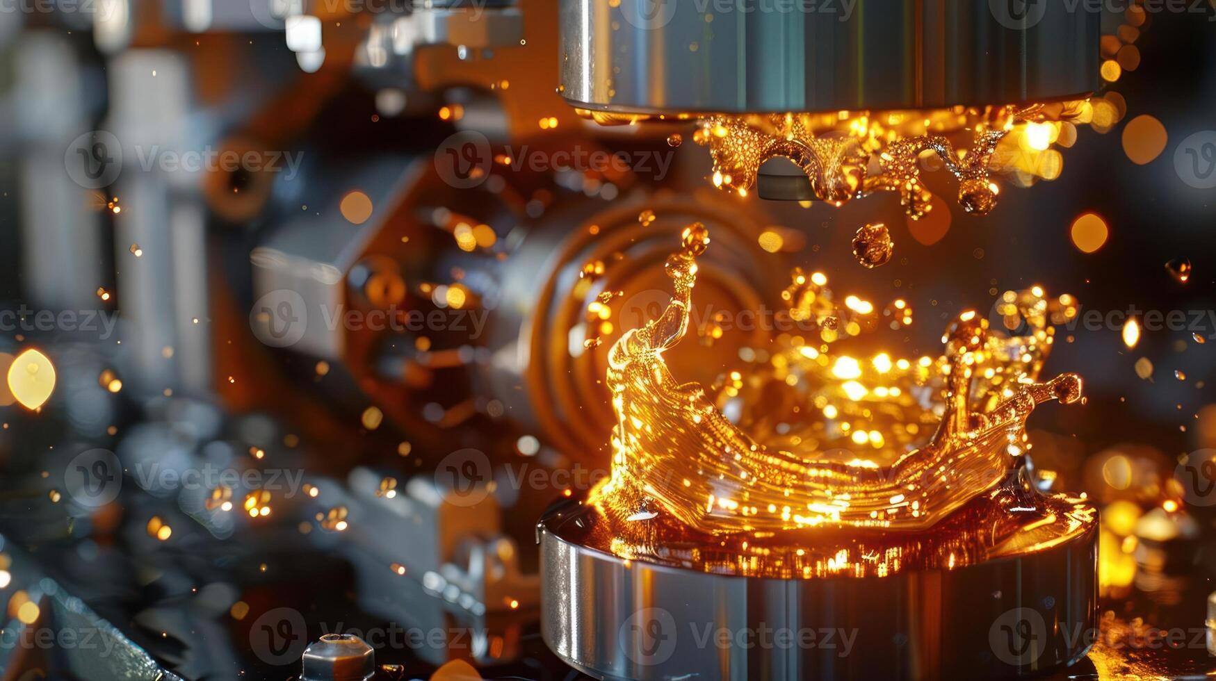 A close-up of a machine creating a splash of liquid, showcasing industrial processes. photo