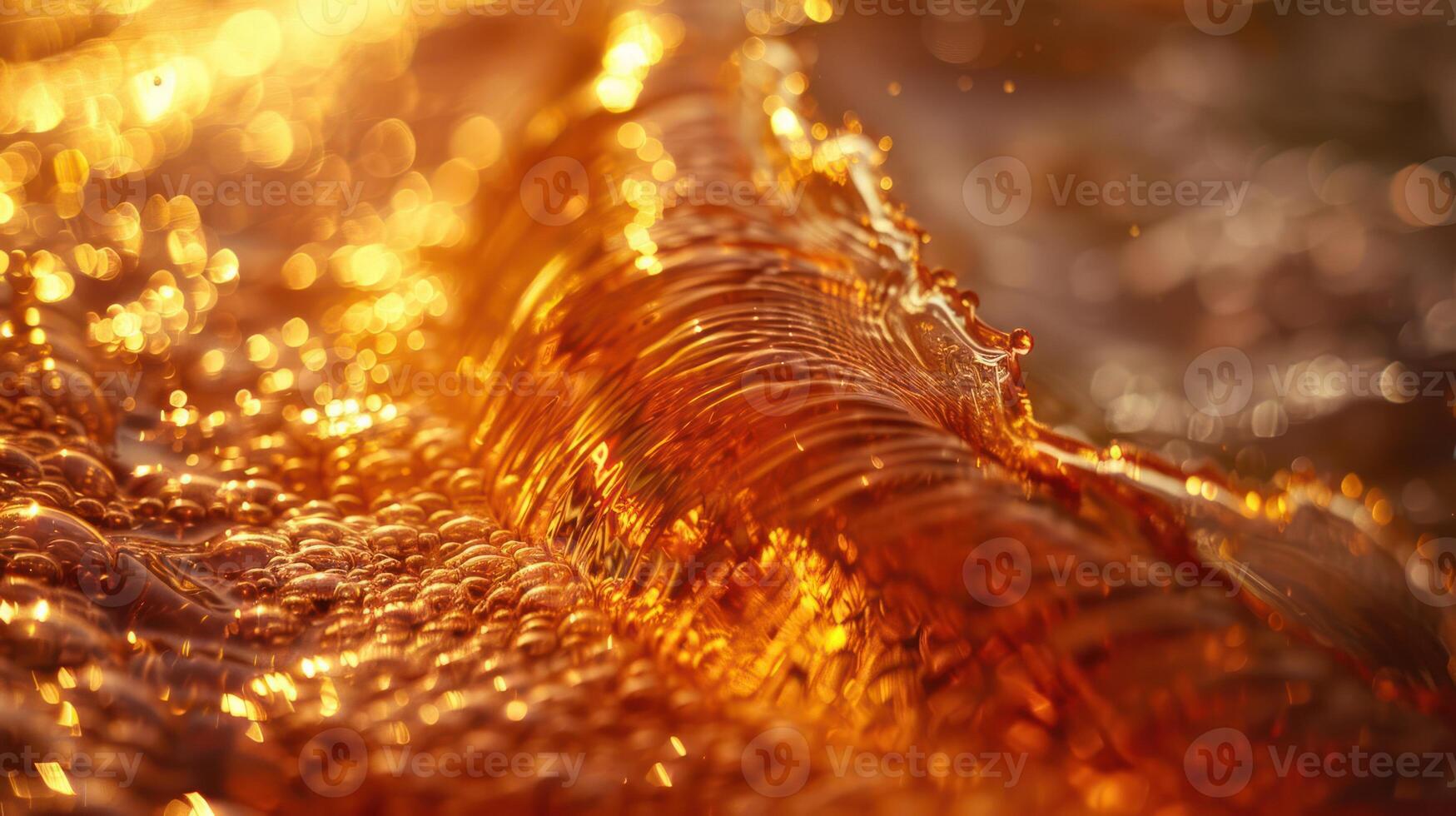 A close-up view of a shimmering, golden wave, capturing the beauty of water in motion. photo