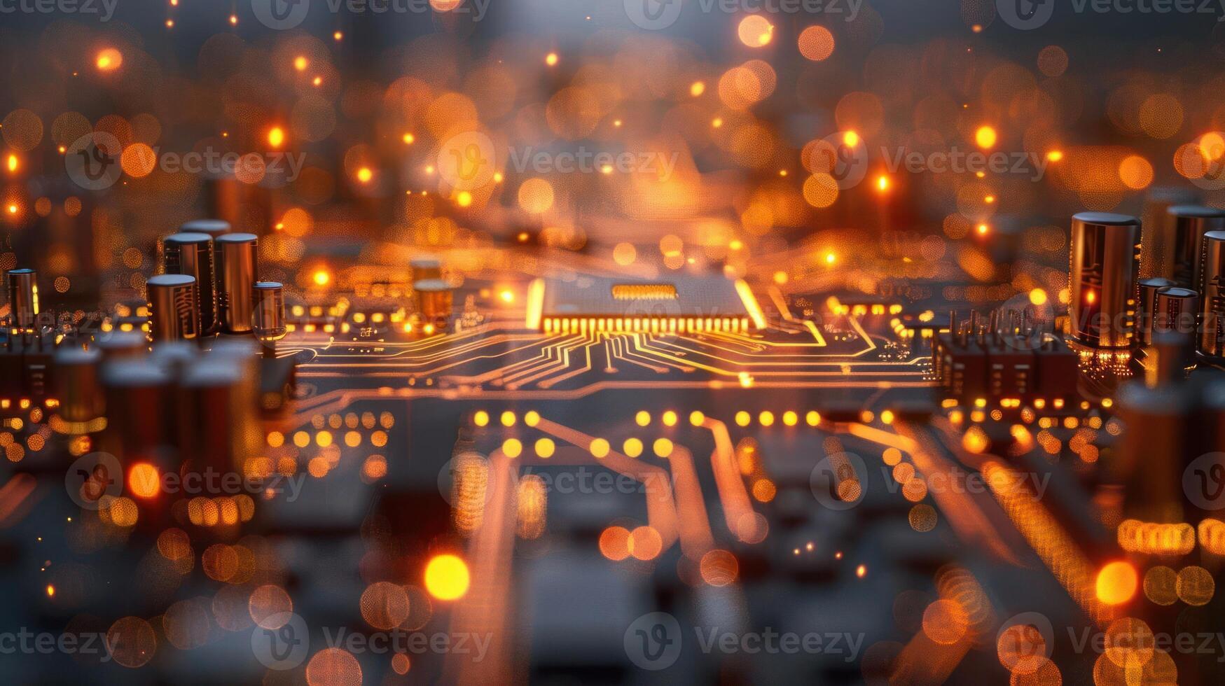 A close-up view of a circuit board with glowing elements, showcasing technology and innovation. photo