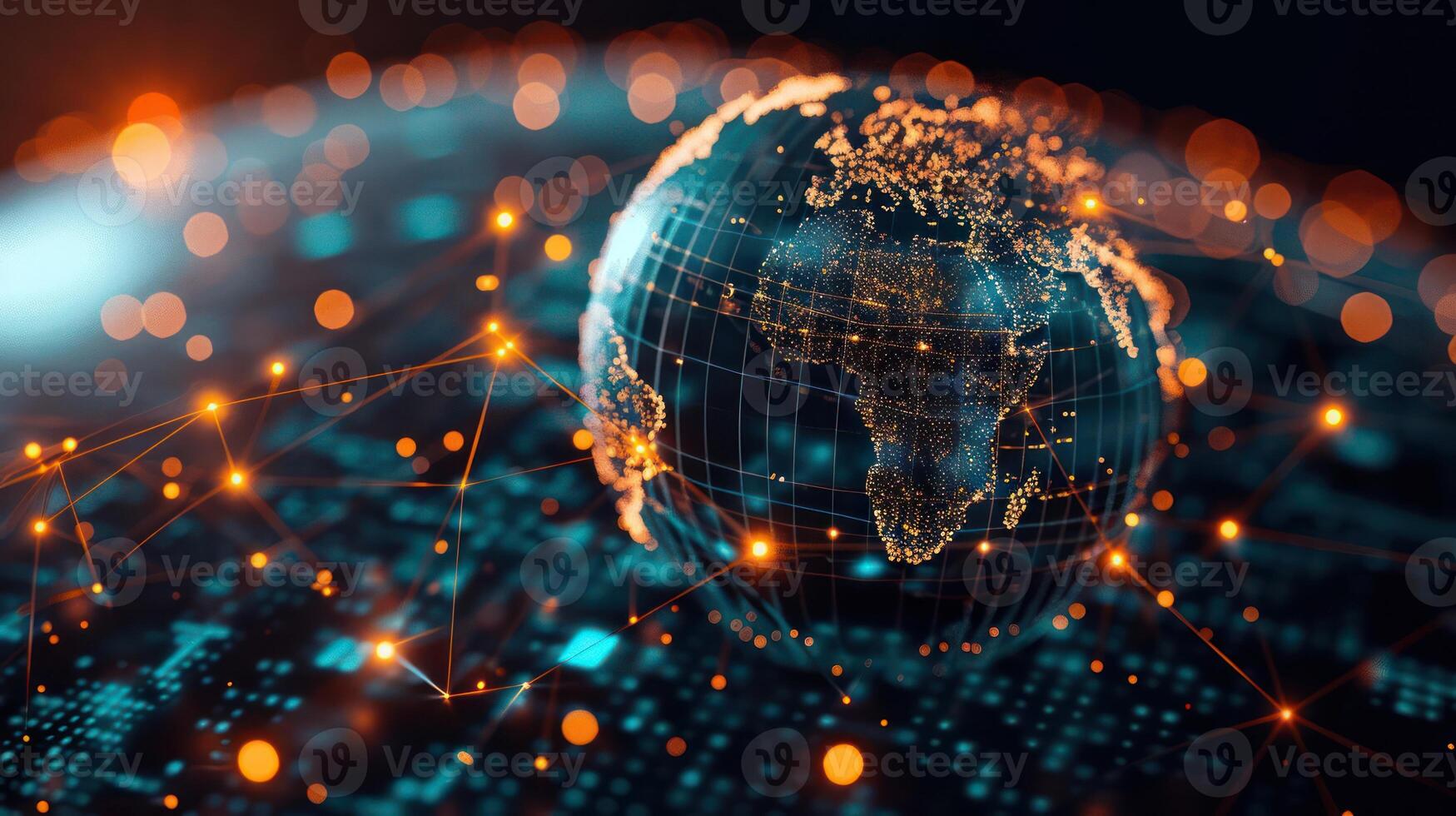 A digital globe illustration depicting global connectivity and technology. photo