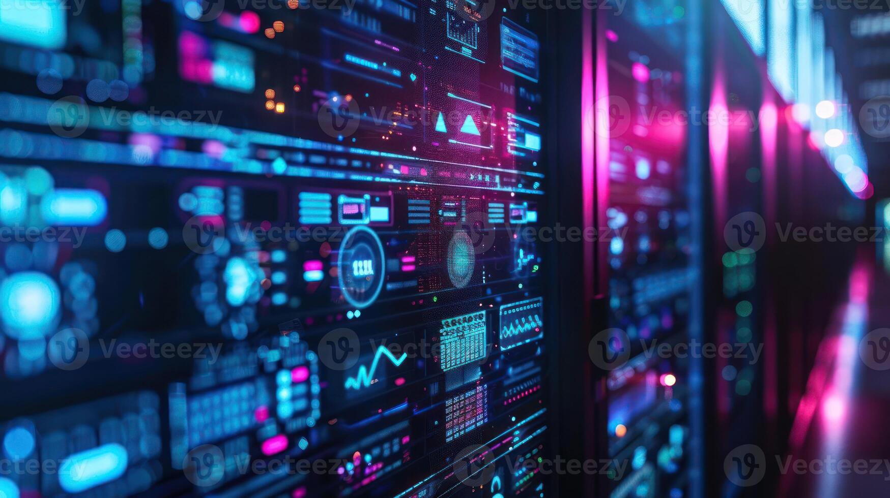A close-up of a digital interface with vibrant graphics, likely representing data analytics. photo
